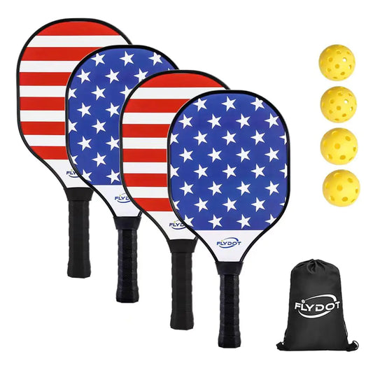Flydot Starter Pickleball Kit: 4 Wood Paddles, Balls & Bag